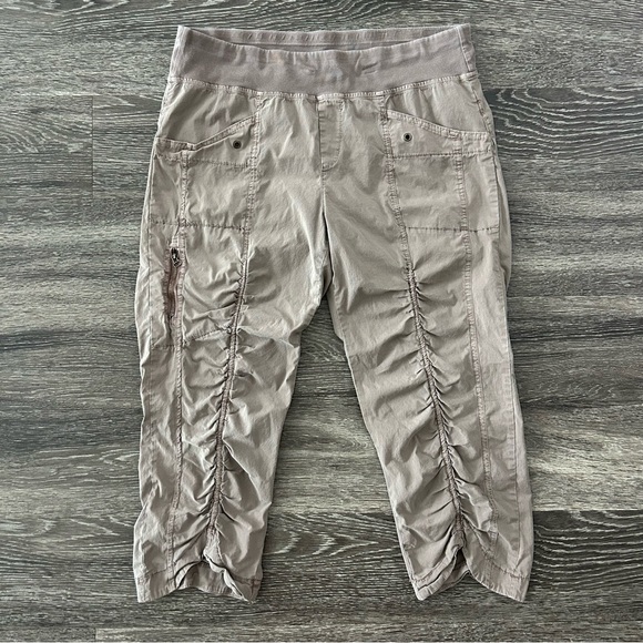 XCVI Wearables Iris Crop Pants XL Ruched Cropped Capri Pull On Tan Light Brown - Picture 4 of 14